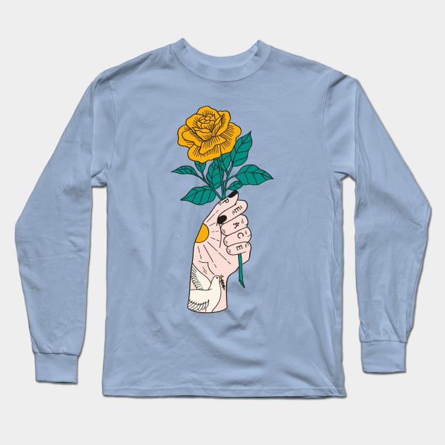 Peace Yellow Rose Hand Long Sleeve T-Shirt by Tamara Lance